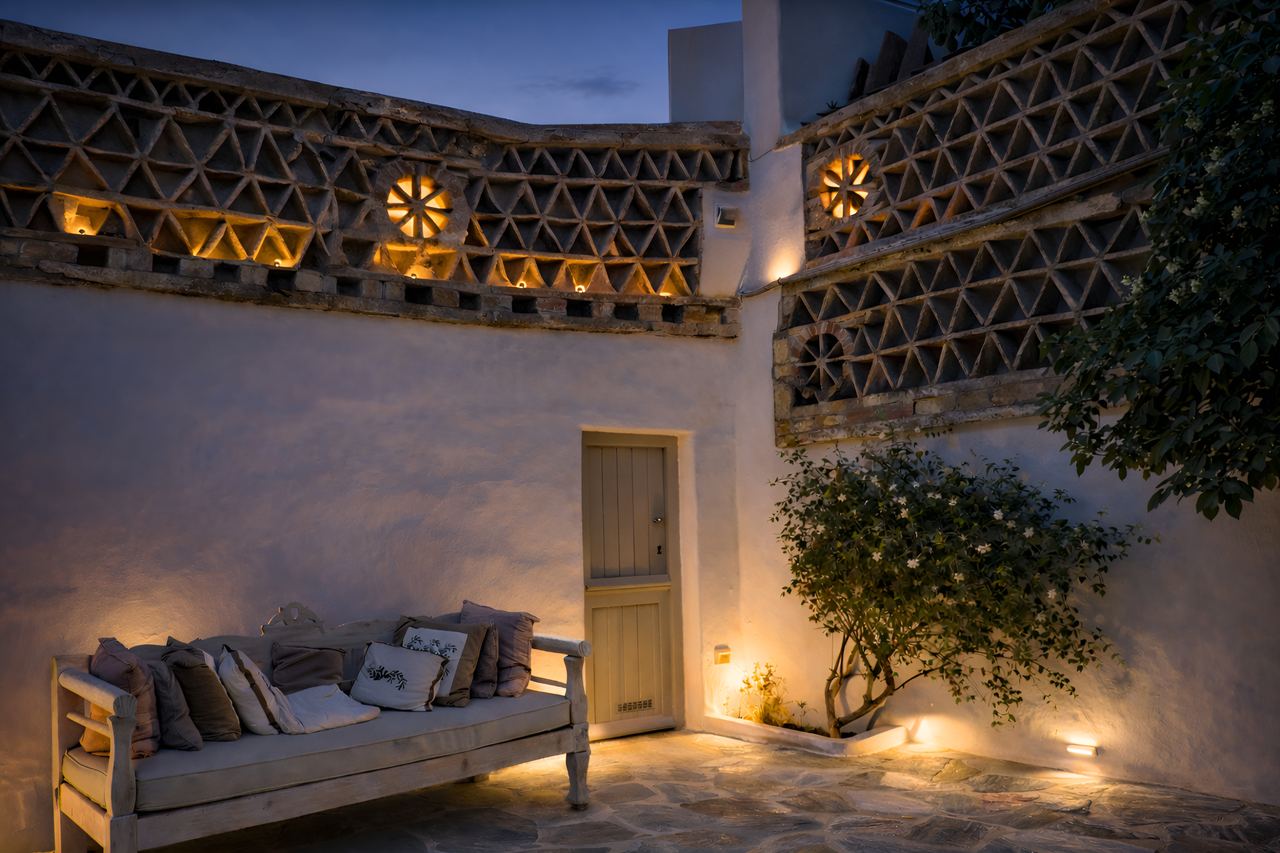 Evening courtyard at White Dovecote
