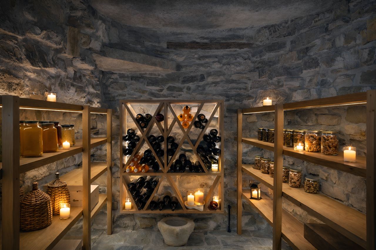 Outdoor dining under lemon trees at White Dovecote